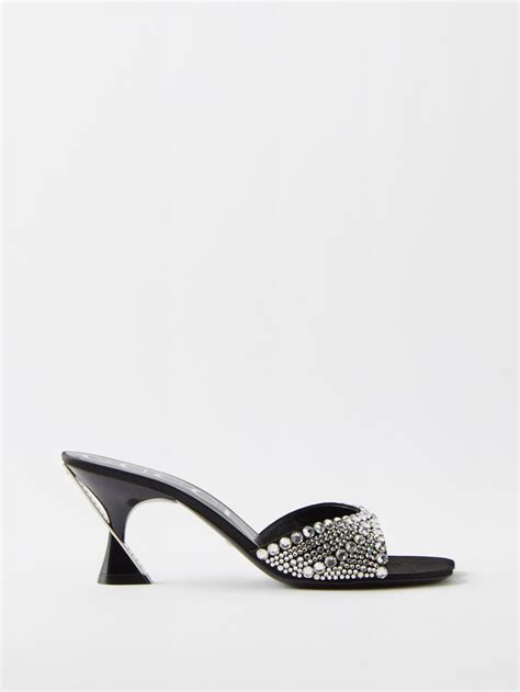 gucci black satin with crystals sandals|Gucci crystal embellished sandals.